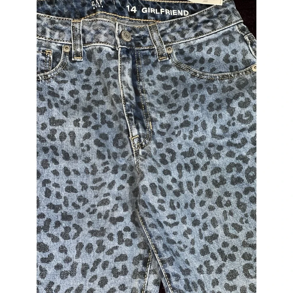 Gap Kids Leopard Print Girlfriend Jeans Size 14 Raw Hem Denim NWT